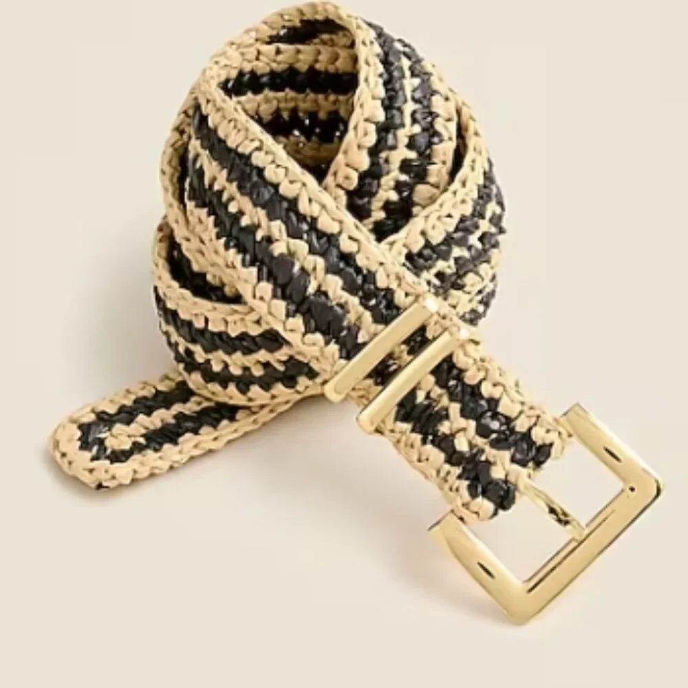 J.Crew Woven Square Buckle Belt – Stripe Natural/Black – XS/S – NWT - Picture 1 of 2